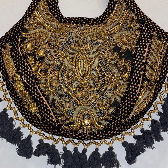 Embroidered Black and Gold Women's Bag - Picture 3 of 5